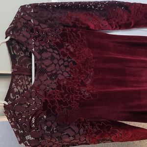 Knee length long sleeve velvet dress